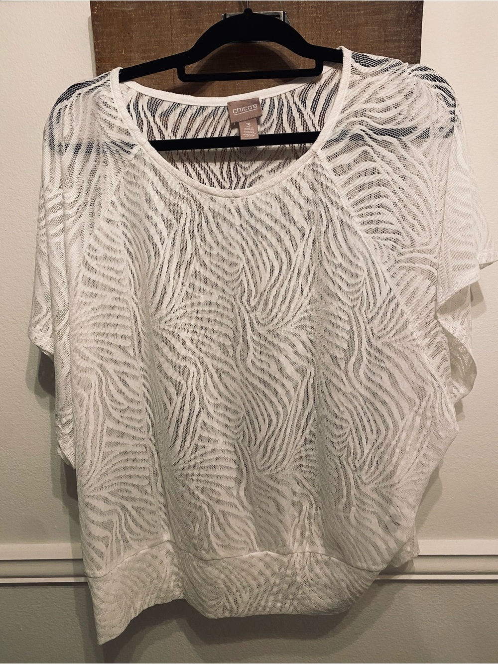 Chico’s Semi Sheer KnIt Jacquard Burnout Dolman Sleeve Sz 3 XL